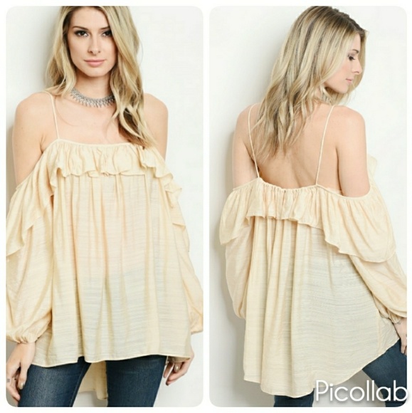 Cream Ruffled Off-Shoulder top - Picture 2 of 4